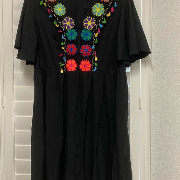 SHEIN Dresses & Skirts - Black Dress with Colorful Embroidery and Tassels  3X never worn